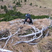 Anna in der kleinen Felsplatte kurz unterhalb des Gipfels des Chli Speer, oben gibts ein paar Wurzelgriffe