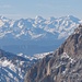 Mächtig herangezoomt: die Ortlergruppe mit Cevedale, Königsspitze, Monte Zebru und Ortler (vlnr).