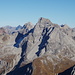 Vorderseespitze(2889m) im Zentrum, links davon Freispitze(2884m), beide T6 und II+.