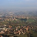 Aussicht vom Monte Titano (756m) nach Nordosten mit den sanmarinesischen Orten Domagnano (357m) und Serravalle (148m).