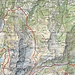 Route vom GPS aufgezeichnet<br />rot meine gegangene Route<br />dunkel rot  Wanderweg zum Talalpsee<br />gelb meine ursprüngliche Route nach Hüttenberge zurück<br />hell blau mein Irrweg
