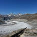 Der Grenzgletscher und rechts der klägliche Rest des Gornergletschers. Bald wird der untere Teil des Gletschers nur noch vom Grenzgletscher gespeist