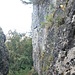 Am Petrusbrettl. Rechts der Klettersteig, links ein freistehender Felsturm, ab III (mit Vegetation) ist er für Kletterer zu haben.