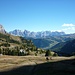 Blick ins Gadertal, links der Sasssongher und dahinter die Fanesgruppe