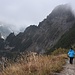 Jacky im steilen Abstieg - hier findet der alljährliche Alpabzug statt - auf die Alp Bargis