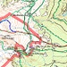 Karte: Rot Aufstieg, Blau Abfahrt Forststraße