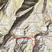 Topografische Karte meiner Besteigungen der vier Gipfeln Pico del Veleta, La Puerta, Pico de Loma Pelada und Mulhacén. Meine Route ist rot auf der Karte eingezeichnet.