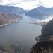 vetta del Monte San Salvatore : ponte di Melide sul Lago di Lugano o Ceresio
