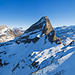 Panorama Chaiserstock und Fulen nach Erreichen des Rückens vom Rossstock. Unten rechts die Aufstiegsspur.