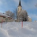 Kirche von Wildhaus, In Wildhaus hat es mindestens 40 cm Neuschnee gegeben und  bis hinauf zur Alp Gamplüt werden es noch mehr sein.
