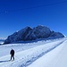 hier bin ich schon auf der "Autobahn" zum Großen Dachstein im Rückblick, der Langläufer nutzt die Höhenloipe, die im Herbst auch von einigen Nationalteams genutzt wird.