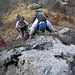 Per "ammorbidire" il ripido e tosto pendio erboso qui mi invento un bel passaggio di II°+/III° salendo una bella placchetta rocciosa distinta da ottima roccia!
La vana speranza di seminare i due "criminali acido-lattici" varesini, cioè Alessandro ed Emiliano, verrà prima vanificata dal bravo Alessandro... (con 2 suoi cristonamenti molto amorali e poco etici...!!!)  :-)

...e poi (vedi foto seguente)