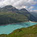 Lac de Moiry, ganz links oben Sasseneire (3254m), Diablon (3053m) und rechts Sex de Marinda (2906m), lustiger Name!