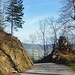 Pt. 612 der Strasse nach Vellerat, die Spur von unten mündet vor dem Felsköpfchen, die nach oben beginnt bei der Dole.