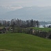 View from Balm (SG) to Lake of Zurich: Rapperswil behind trees.