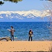 Having fun at Baldwin Beach - on the other side the wintry mountains of the Carson Range 