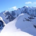 Hauptgipfel 3673m des Domes de Miage, dahinter der Mont Blanc 4810m