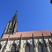 Sieht aus wie ein Dom, ist aber keiner.

Die Lamberti Kirche. Der Turm wurde nach dem Vorbild des Freiburger Münsters erbaut. Die Kirche ist der nördliche Abschluss des Prinzipalmarktes, sie ist der bedeutendste sakrale Bau der westfälischen Spätgotik.

Eine Besonderheit der Kirche sind drei am Turm befestigte Eisenkörbe. In ihnen wurden 1536 die Leichname der drei hingerichteten Anführer des Täuferreichs von Münster Jan van Leiden, Bernd Krechting und Bernd Knipperdolling zur Schau gestellt, nachdem sie auf dem Platz vor der Kirche öffentlich gefoltert und getötet worden waren.

(Quelle: Wikipedia)