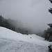 Auf dem offenen Hang unterhalb der Halsegg hätte ich mir beim Abstieg im herrlichen Pulver Skier gewünscht - weiter unten hing ganztags die Nebelsuppe