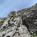 Mithilfe dieser Leiter überwindet man die erste Stufe des Gipfelaufbaus vom Diethelm. Weiter oben folgen ketten- und drahtseilgesicherte Passagen.