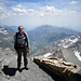 Io in cima al Rocciamelone, davanti al bivacco. Sullo sfondo la Valle di Viù. 