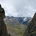 Blick zum Morteratschgletscher; das Bernina-Massiv ist in den Wolken