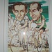 Caricature di Coppi e Bartali appaiati insieme. Simboli sportivi della rinascita del dopoguerra.
