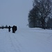 Ankunft in Medininkai. Das Dorf ist der geeignetste Ausgangspunkt für die ziemlich kurze Wanderung zum Landeshöhepunkt von Litauen. Während der ganzen Nacht hatte es gschneit und der Schneefall wird wich auch noch den ganzen Tag begleiten!