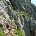 Man beachte die rote Bruchstelle beim Einstieg des Klettersteiges.Ein paar Tage vorher wurde am Mittenwalder Klettersteig ein Mann vom Steinschlag getötet.