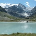 Erster See. Oben: Turtmannhütte, Bishorn, Turtmanngletscher