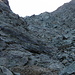 After the bend in the L-couloir. It is at least 40° steep here. Luckily it is possible to stay half way on the bedrock on the left side. Going up through the rubble would be nearly impossible.