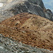 Shortly before I reached the couloir where I descended, I noticed this sudden change in rock colors.