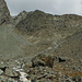 View back up. I descended through the right couloir, which is half-way hidden here.