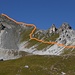 Chrachenhorn NE ridge with my approximate route for the ascent.