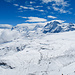 Gigantisch wirkt die wenig steile Ebene im Bereich vom Furgggletscher und Theodulgletscher. Die Gletscher selber sind ein gutes Stück zurückgeschmolzen.