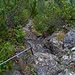 Bei dem kurzen Übergang zum Schwarzeneck muss man auch die einzige Kletterstelle der Tour bewältigen. Eine gut versicherte und ca. 4m hohe Steilstufe, die zudem mit Drahtbügel versichert ist. 