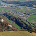 Tiefblick vom Hohen Kasten ins Rheintal hinunter und zum Ausgangsort, Plona (Gemeinde Altstätten