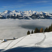 Rückblick auf die Alp und das weite Nebelmeer vom Bärgällasattel aus
