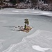 Island and ice skater on Eagle Lake