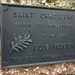 Schild auf dem Rocher de Mutzig (1010m) zur Figur Saint Christophe, Schutzheiliger der Wanderer.
