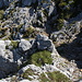Im Aufstieg zum Kom Vasojevićki - Rückblick auf ein kurze ausgesetzte Stelle. In der linken oberen Bildhälfte und vorn rechts ist der Steig durch den Fels zu erahnen.