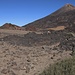 Nur wenige Meter unterhalb des Pico Surs erreichten wir die grosse Aschefläche auf dem südlichen Kraterrand. Nun sahen wir auch erstmals den übermächtigen Pico del Teide (3717,98m) und links daneben der Hauptgipfel des Pico Viejo (3129m).