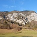 Blick zu den Felswänden der Latterbachflue - in welchen sich die Ruine Gaffer Tschingge versteckt