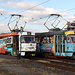Záluží - Auf der Straßenbahn Most - Litvínov sind nach wie vor Tatra T3-Triebwagen im Einsatz. Die Baureihe zählt zu den am häufigsten gebauten Straßenbahnen der Welt. An der Wendeschleife nahe der Haltestelle Záluží Chemopetrol warten hier Tw 307 (Linie 4) und Tw 275 "Traťový dispečer", die beide wohl zur Variante T3SUCS gehören.