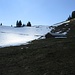 die Hinterbergalpe - über das Schneefeld hinauf und dann rechts nahe dem Grat weiter zum Schönen Mann
