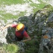 Aufstieg in der steilen Gipfelrinne