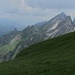 Kurz vor dem Gipfel blickt man zum Zitterklapfen und dem vorgelagerten Kunkel-Gebiet, wo sich der [u alpstein] bereits austobte.