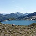 Lago del Narèt from the path ascending to passo del Narèt. Rheiwaldhorn/Adula can just be seen in the distance and, centre-image, Pizzo Massari (photo Mad)   