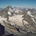 Auch nicht ohne, das Gipfelpanorama nach WSW: über dem Glacier du Grand Cornier links Dent Blanche, rechts Grand Cornier, darüber Pigne d'Arolla, Mont Blanc de Cheilon, Grand Combin und Mont Blanc
