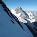 in der Westwand, auch 50 ° Grad steil, Sicht zur Jungfrau